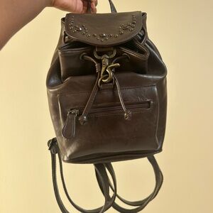 Brown Leather Backpack with Studded Flap